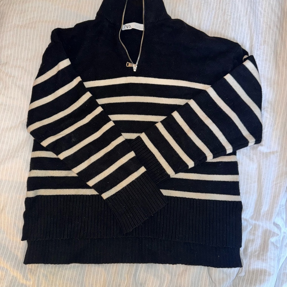 Zara Women’s Black and White Striped Sweater